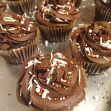 Load image into Gallery viewer, Chocolate Cupcakes with Chocolate or Vanilla Frosting (6-pk) with or without Sprinkles (dye-free)

